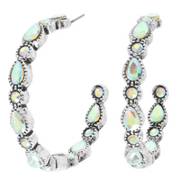 WESTERN JEWELED TEARDROP BEZEL HOOP EARRINGS