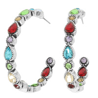 WESTERN JEWELED TEARDROP BEZEL HOOP EARRINGS