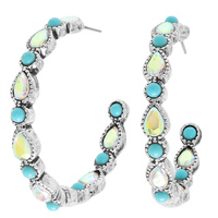 WESTERN JEWELED TEARDROP BEZEL HOOP EARRINGS