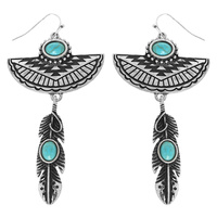 WESTERN GEOMETRIC HALF OVAL FEATHER EARRINGS