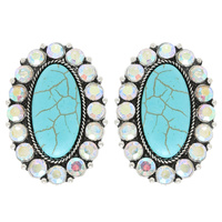 WESTERN CRYSTAL TURQUOISE OVAL POST EARRINGS