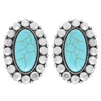 WESTERN CRYSTAL TURQUOISE OVAL POST EARRINGS