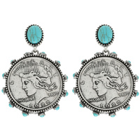 WESTERN LIBERTY COIN TURQUOISE POST EARRINGS