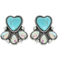 WESTERN SEMI PRECIOUS STONE HEART EARRINGS