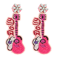 WESTERN DOLLY GUITAR JEWELED BEAD EARRINGS