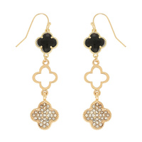 RHINESTONE PAVE QUATREFOIL DANGLE EARRINGS