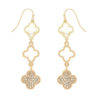 RHINESTONE PAVE QUATREFOIL DANGLE EARRINGS