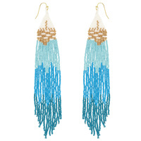 WESTERN COLOR BLOCK BEAD FRINGE EARRINGS