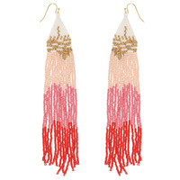 WESTERN COLOR BLOCK BEAD FRINGE EARRINGS