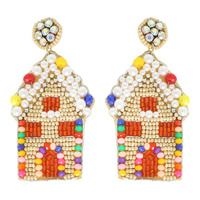 CHRISTMAS GINGERBREAD HOUSE JEWELED EARRINGS