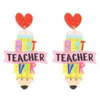 BEST TEACHER EVER ACRYLIC PENCIL POST EARRINGS