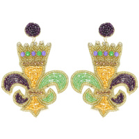 FLEUR DE LIS SEED BEAD EMBROIDERED EARRINGS