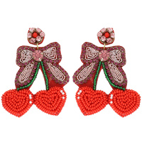 CHERRY WITH BOW BEAD EMBELLISHED EARRINGS