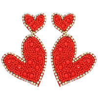 HEART CRYSTAL BEAD EMBELLISHED POST EARRINGS