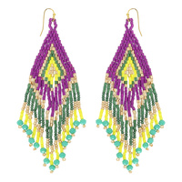 MARDI GRAS COLOR THEME BEAD FRINGE EARRINGS