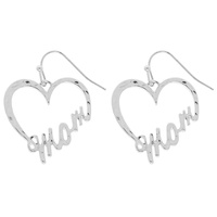 HAMMERED MOM HEART DANGLE EARRINGS