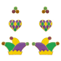 3-PACK MARDI GRAS THEMED EPOXY POST EARRINGS