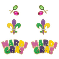 3-PACK MARDI GRAS THEMED EPOXY POST EARRINGS