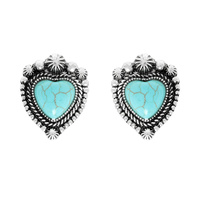 WESTERN NAVAJO TURQUOISE HEART EARRINGS