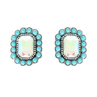 WESTERN TURQUOISE OCTAGON EARRINGS