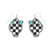 WESTERN TURQUOISE GRAPHIC PRINT CACTUS EARRINGS