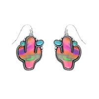 WESTERN TURQUOISE GRAPHIC PRINT CACTUS EARRINGS