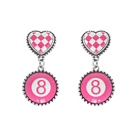 WESTERN CHECKERBOARD HEART EIGHT BALL EARRINGS