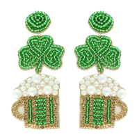 ST. PATRICK'S THEME SHAMROCK BEER EARRINGS