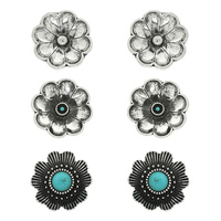 3PC WESTERN JEWELED FLORAL POST EARRING SET