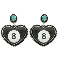 WESTERN 8 BALL HEART POST EARRINGS