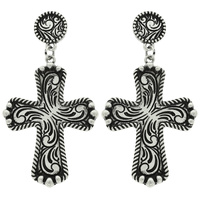 WESTERN FILIGREE ETCHED CROSS EARRINGS