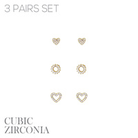 3 PAIRS CUBIC ZIRCONIA EARRINGS