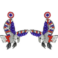 PATRIOTIC USA THEME EAGLE SEED BEAD DANGLE EARRINGS