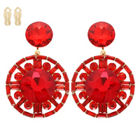 GLAM CIRCULAR GEMSTONE CLIP-ON DROP EARRINGS