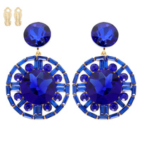 GLAM CIRCULAR GEMSTONE CLIP-ON DROP EARRINGS