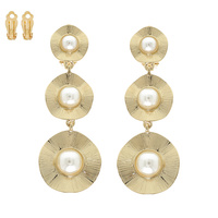 PEARL SPHERE TEXTURED DISC CLIP-ON EARRINGS