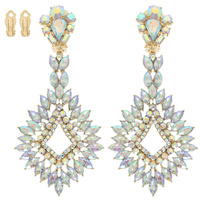 CRYSTAL RHINESTONE CLIP ON CHANDELIER EARRINGS