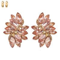 Marquise Gem Leaf Cluster Metal Clip Earrings