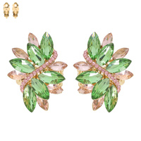 Marquise Gem Leaf Cluster Metal Clip Earrings