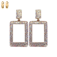 OPEN RECTANGLE CRYSTAL RHINESTONE CLIP-ON EARRINGS