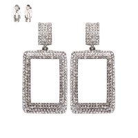 OPEN RECTANGLE CRYSTAL RHINESTONE CLIP-ON EARRINGS