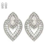 CRYSTAL AND PEARL TEARDROP CLIP-ON EARRINGS