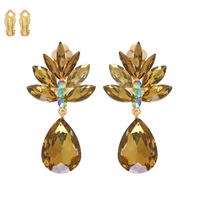 PETAL CLUSTER TEARDROP CRYSTAL CLIP-ON EARRINGS