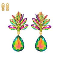 PETAL CLUSTER TEARDROP CRYSTAL CLIP-ON EARRINGS