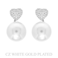 GOLD PLATED CZ HEART PEARL POST EARRINGS