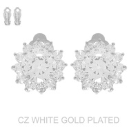 GOLD PLATED CZ FLOWER CLIP-ON EARRINGS