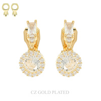 GOLD PLATED CUBIC ZIRCONIA HALO CLIP-ON EARRINGS