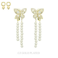 GOLD-PLATED BUTTERFLY THEME CZ CLIP-ON EARRINGS