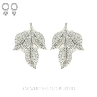 GOLD-PLATED CZ PAVE LEAF CLIP-ON EARRINGS