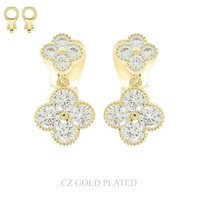 GOLD-PLATED CZ PAVE QUATREFOIL CLIP-ON EARRINGS